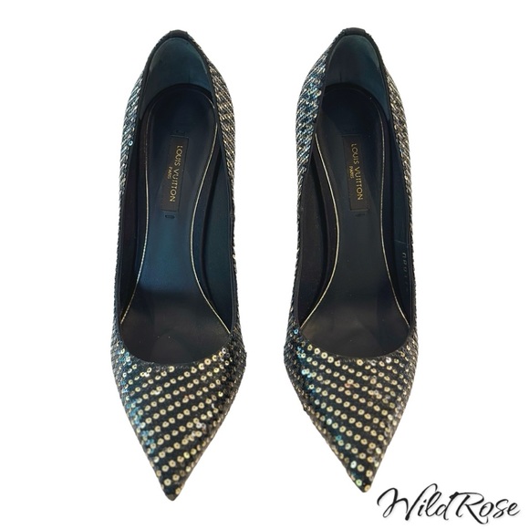 Louis Vuitton LV ‘Midnight Sun’ Black & Gold Sequins Pointy Toe Leather Pumps 36 - Picture 9 of 16